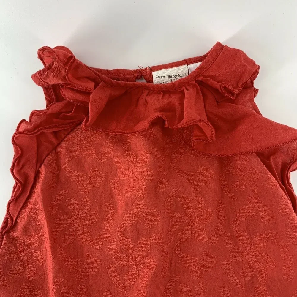 Zara Baby Red Ruffle Sleeveless Textured Top